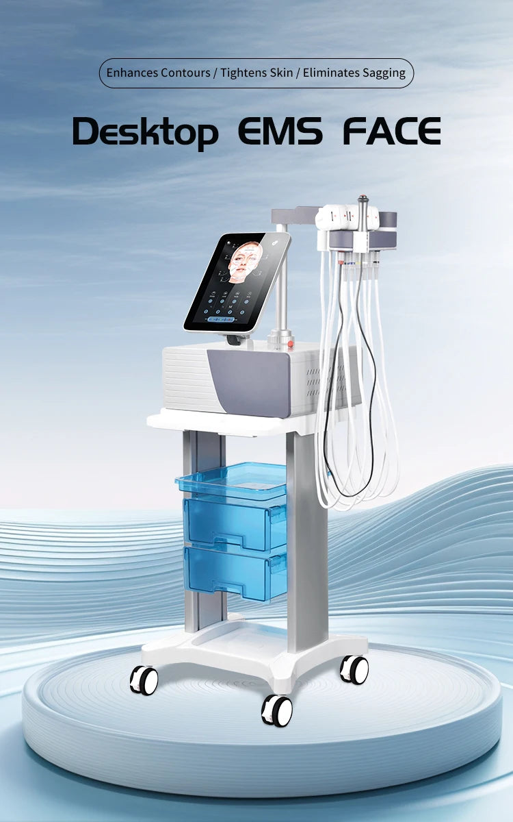 Máquina Profissional de Estimulação Elétrica Facial EMRF EMS RF Lifting Facial PEFACE Sculpt Pads Massageador Equipamento