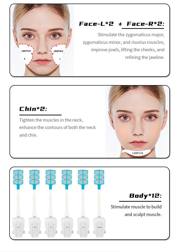 Máquina Profissional de Estimulação Elétrica Facial EMRF EMS RF Lifting Facial PEFACE Sculpt Pads Massageador Equipamento