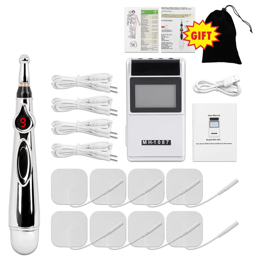 Estimulador Muscular Elétrico EMS 15 Modos - TENS 20 Níveis Fisioterapia Massagem Corporal + Caneta