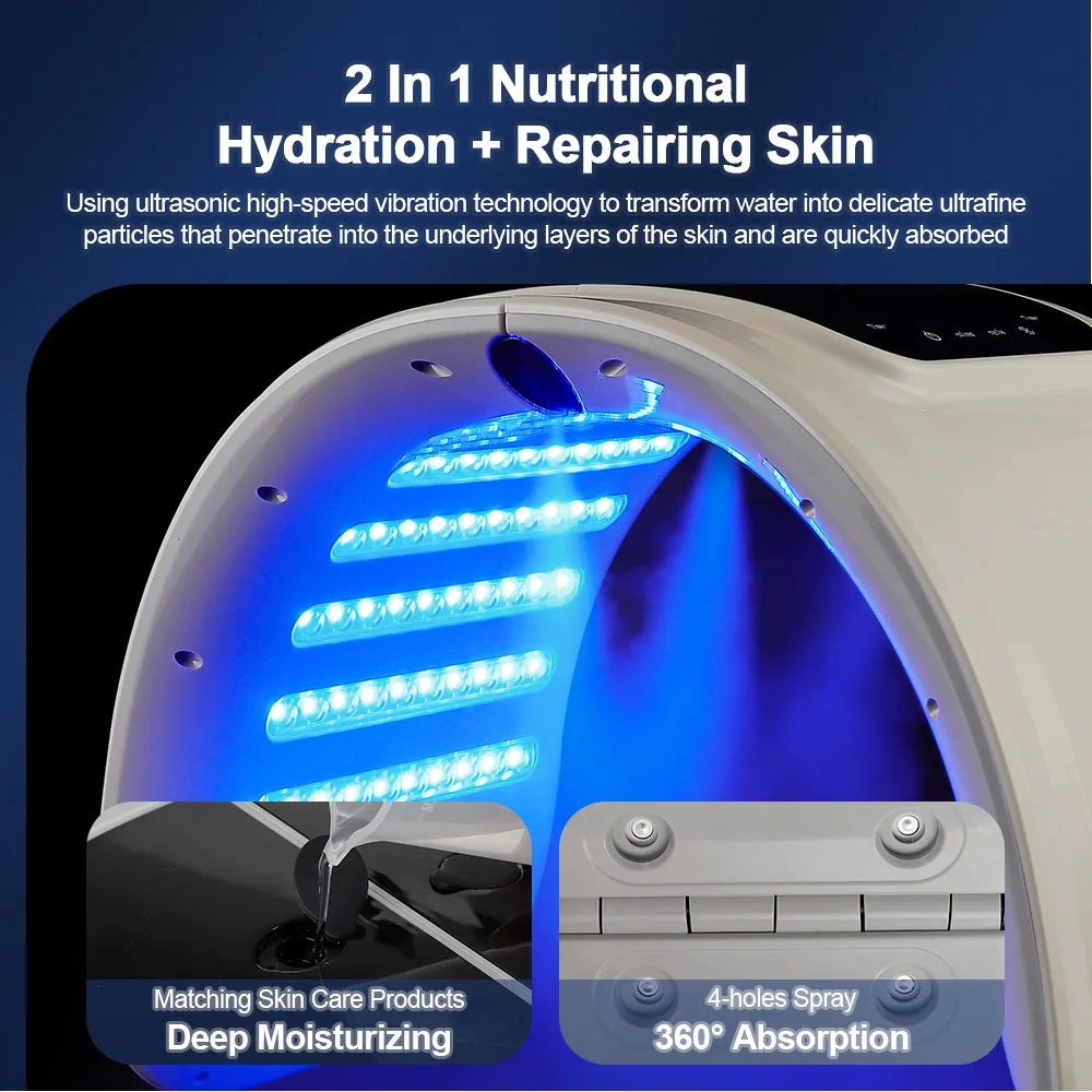 Máquina LED Fóton 7 Cores com Nano Spray - Máscara Hidratante Rosto e Corpo Salão SPA Casa