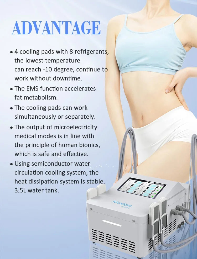 Máquina Criolipolise EMS com Estimulação Muscular - Equipamento Profissional Modelação Corporal