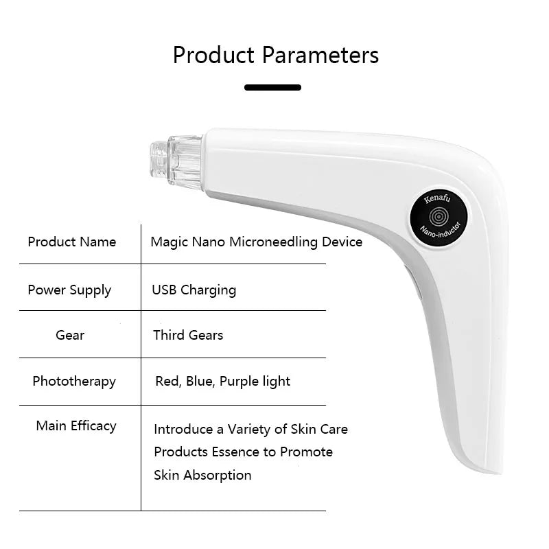 Caneta Nano Microagulhamento Facial - Dispositivo Cuidados Pele LED Fóton Vibração Massageador Mesogun Aplicador Sérum