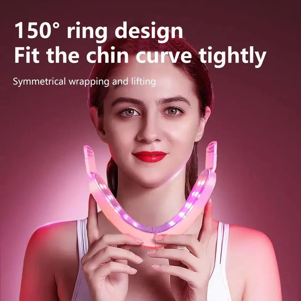 Dispositivo Lifting Facial LED Fototerapia - Massageador Vibracional Aquecido Papada Rosto V