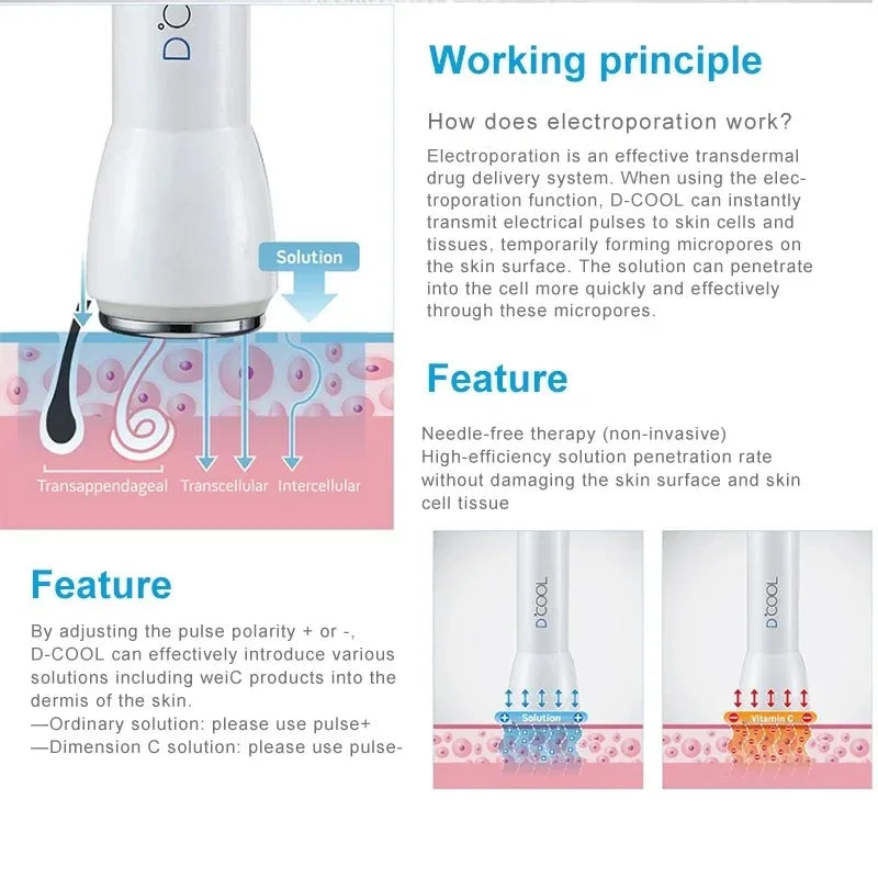 Massageador Facial D-Cool Crioterapia - Equipamento Rejuvenescimento Quente e Frio