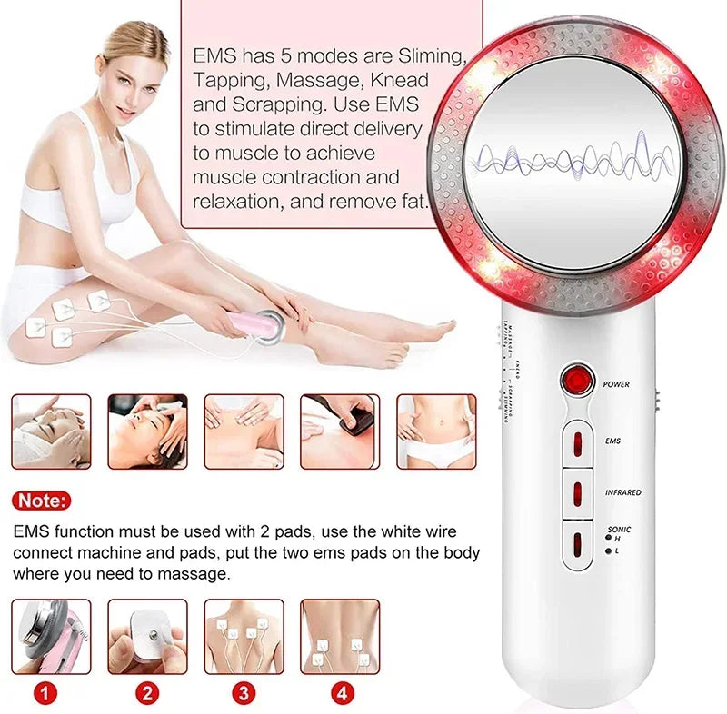 Massageador Ultrassónico 3 em 1 - Cavitação EMS Anti-Celulite com Infravermelho