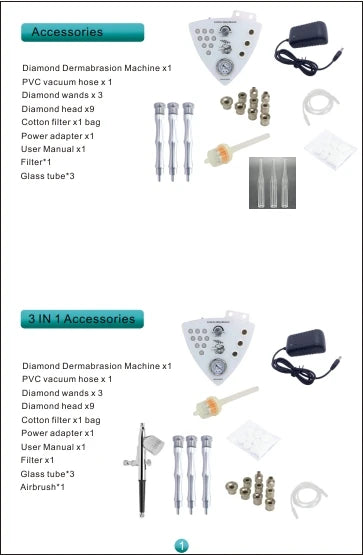 Máquina Microdermoabrasão Diamante 3 em 1 - Vácuo 65-68cmHg Esfoliação Peeling Hidratação