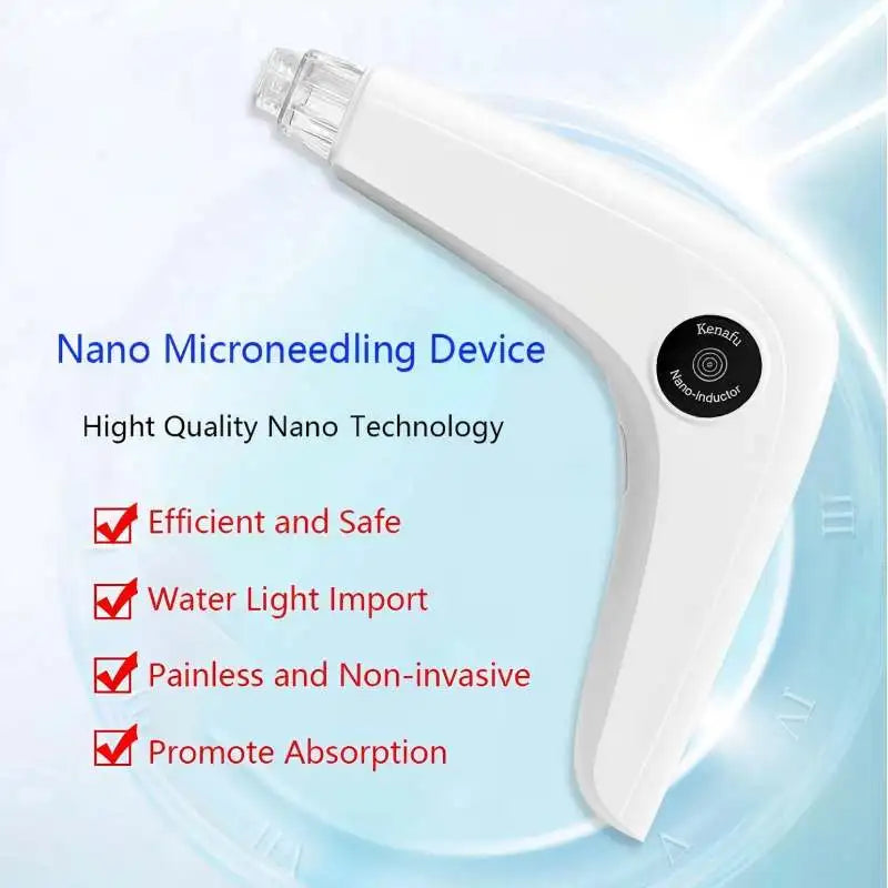Caneta Nano Microagulhamento Facial - Dispositivo Cuidados Pele LED Fóton Vibração Massageador Mesogun Aplicador Sérum