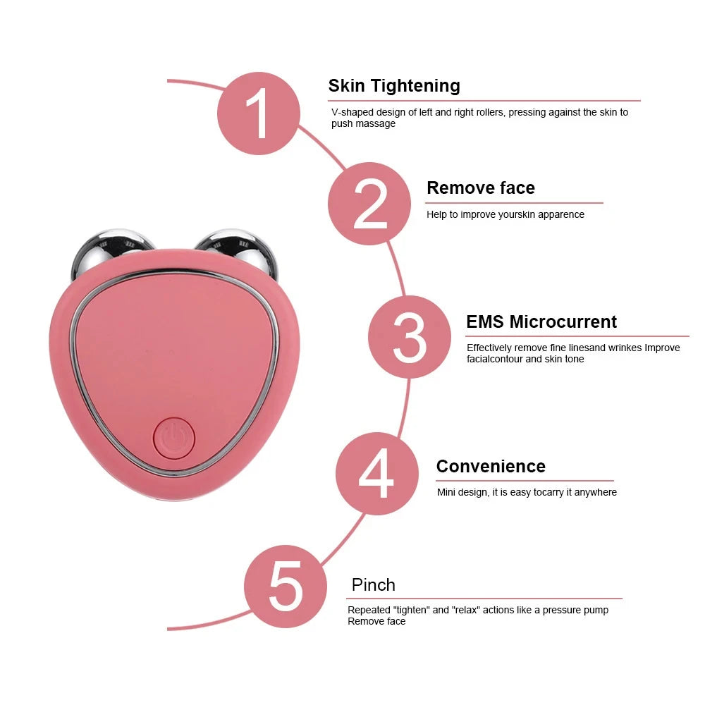 Máquina de Lifting Facial - Massageador Facial com Microcorrente e Rolo para Rejuvenescimento e Beleza
