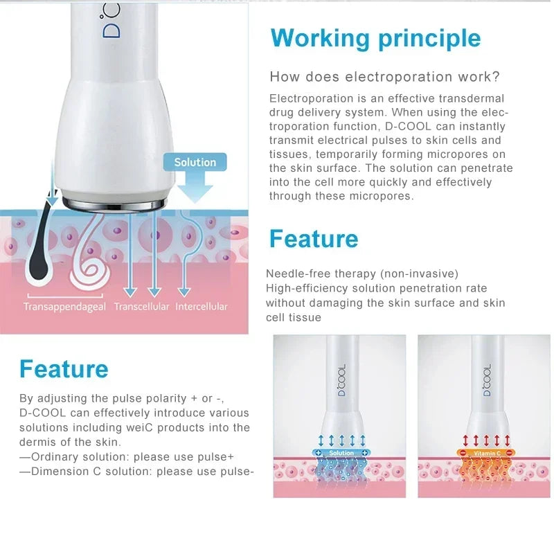 Equipamento D-Cool Electroporação ION - Massageador Crioterapia Facial Profissional