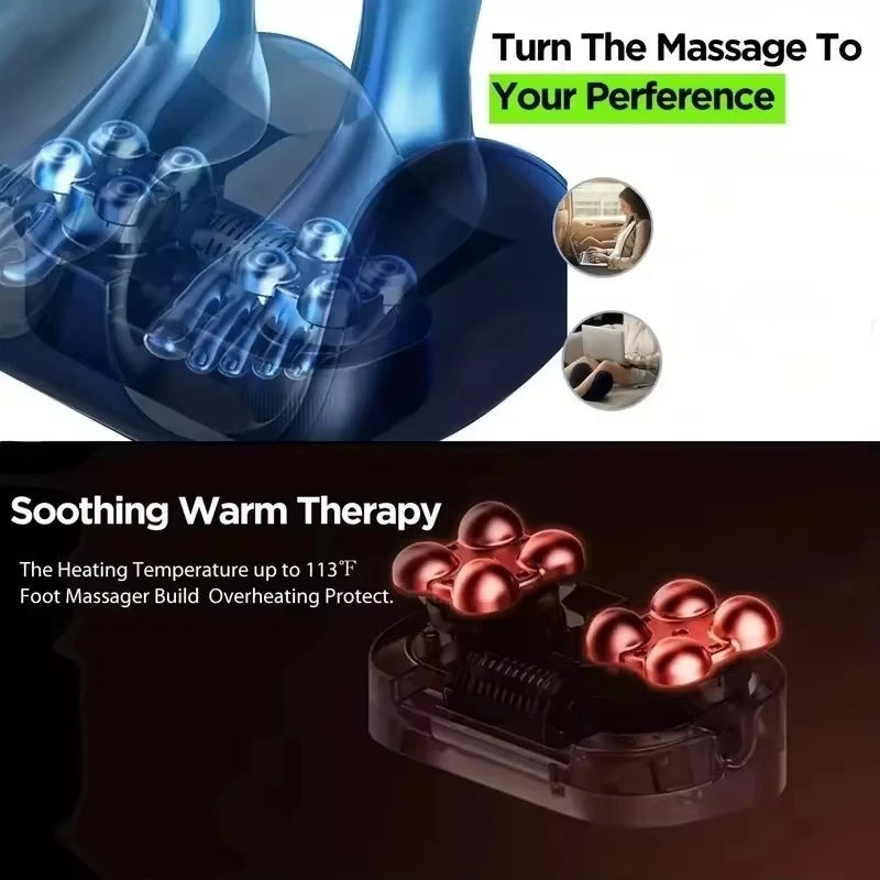 Massageador Elétrico Pés e Pernas - Terapia Aquecimento Shiatsu Compressão Quente Relaxamento