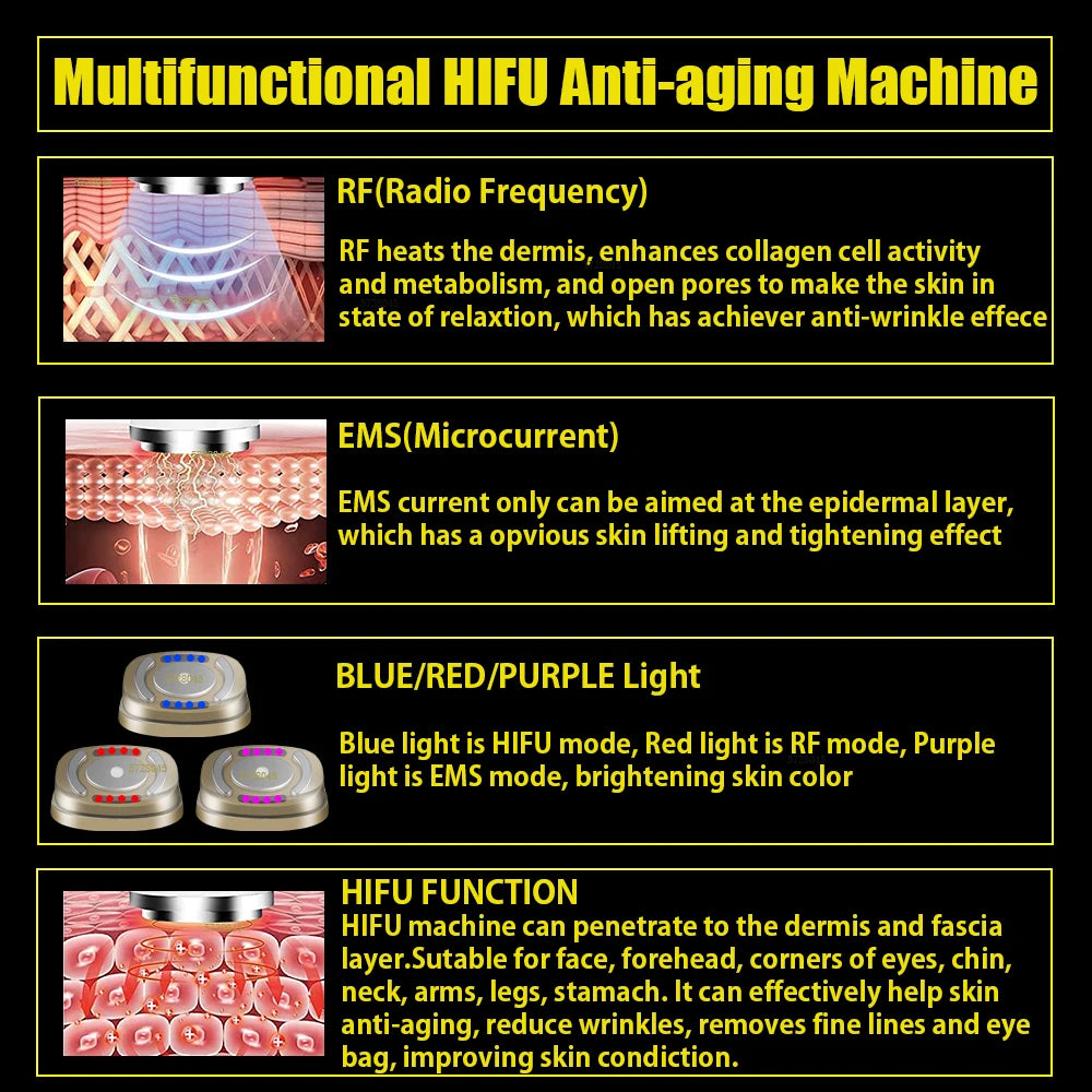 HIFU 2.0 Mini Preto - Ultrassom RF EMS Microcorrente Lifting Facial e Firmeza