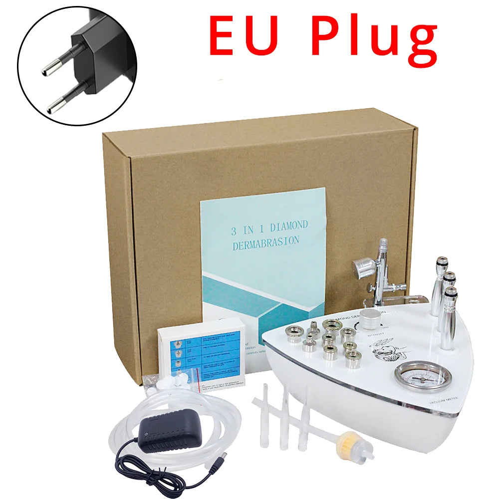 Máquina Microdermoabrasão Diamante 3 em 1 - Vácuo 65-68cmHg Esfoliação Peeling Hidratação