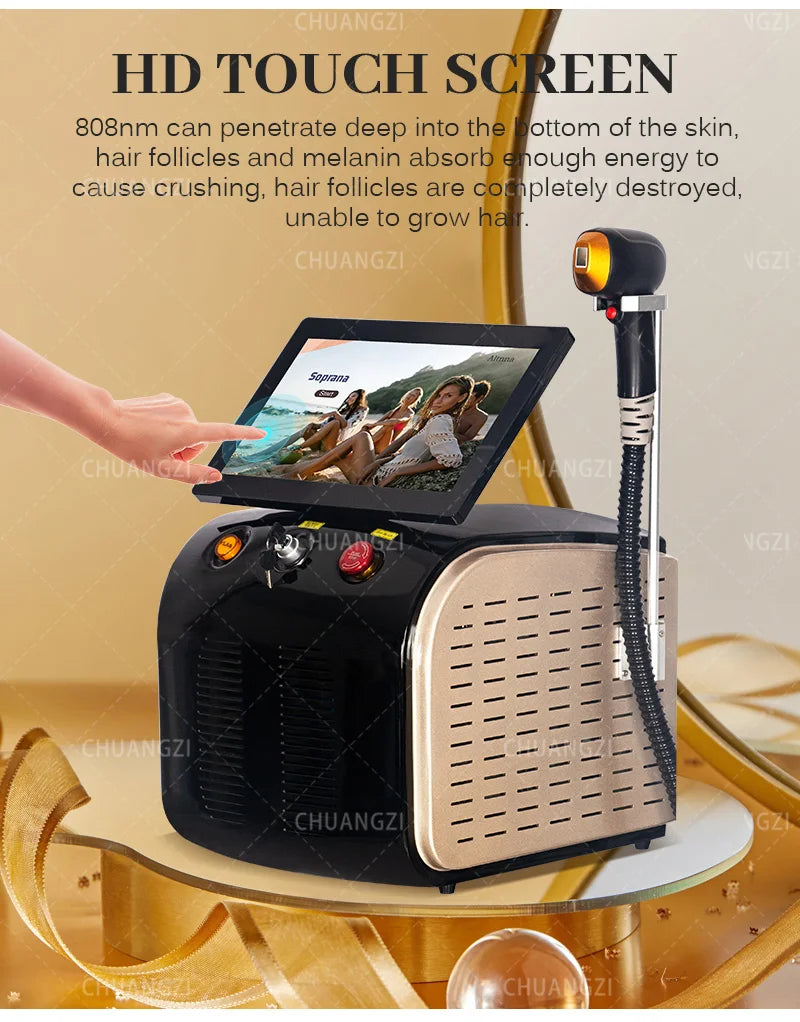 Máquina Laser Diodo Ice Painless 3 Wavelengths 755nm 808nm 1064nm - Depilação Definitiva Todos Tons Pele