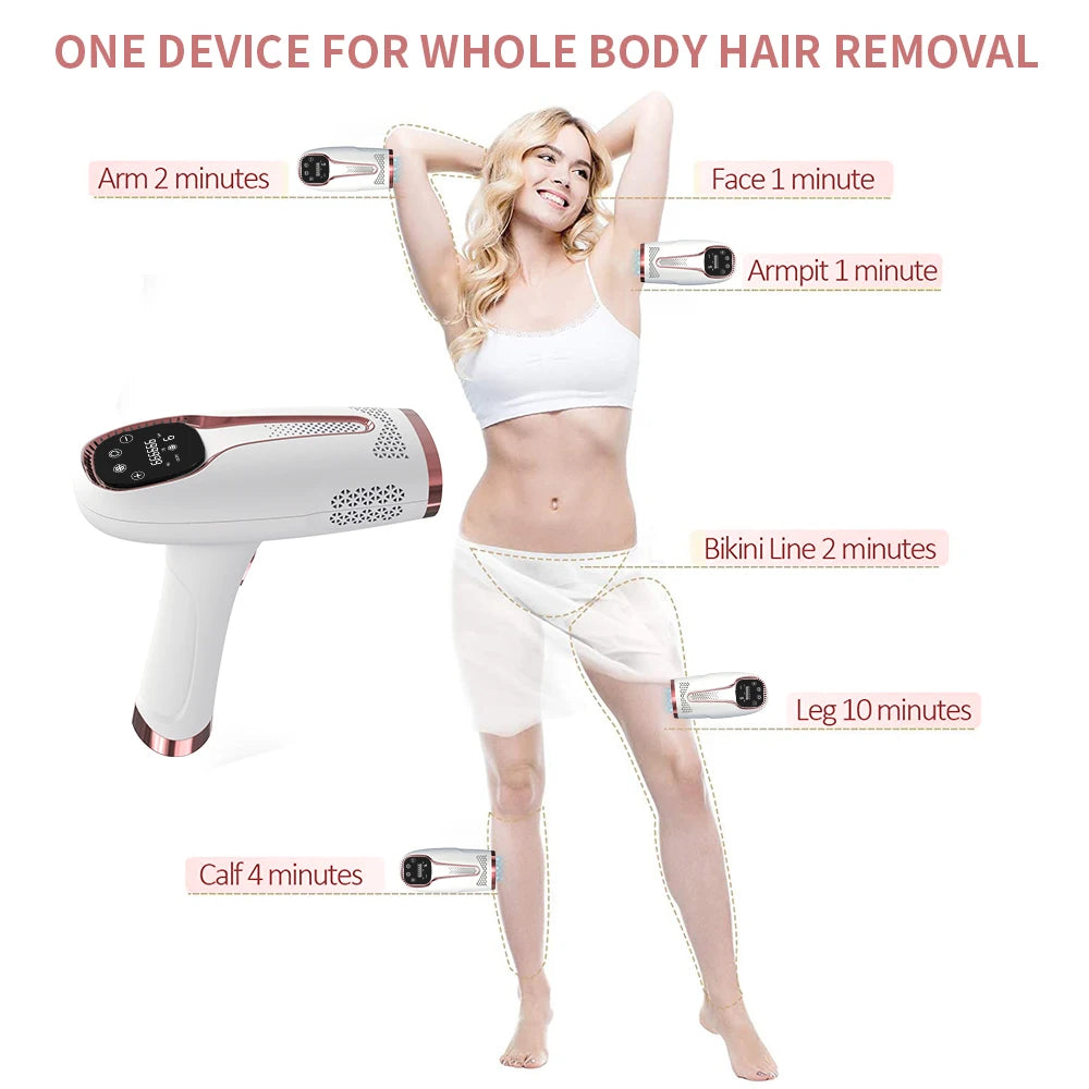 Depilador IPL Laser Feminino Profissional - Luz Pulsada Elétrico Rosto Corpo Biquíni 999.999 Flashes