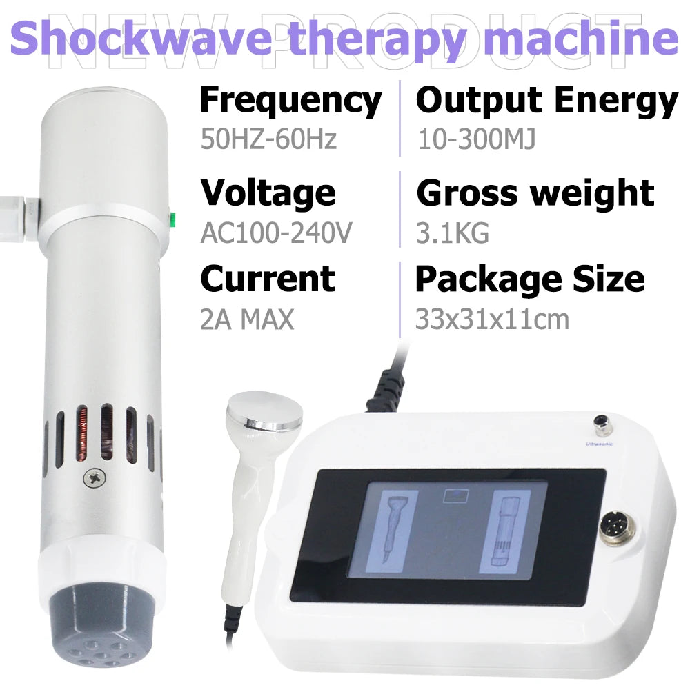 Máquina Terapia Ondas Choque 300MJ - Tratamento DE Fisioterapia Massagem Ultrassónica Alívio Dor