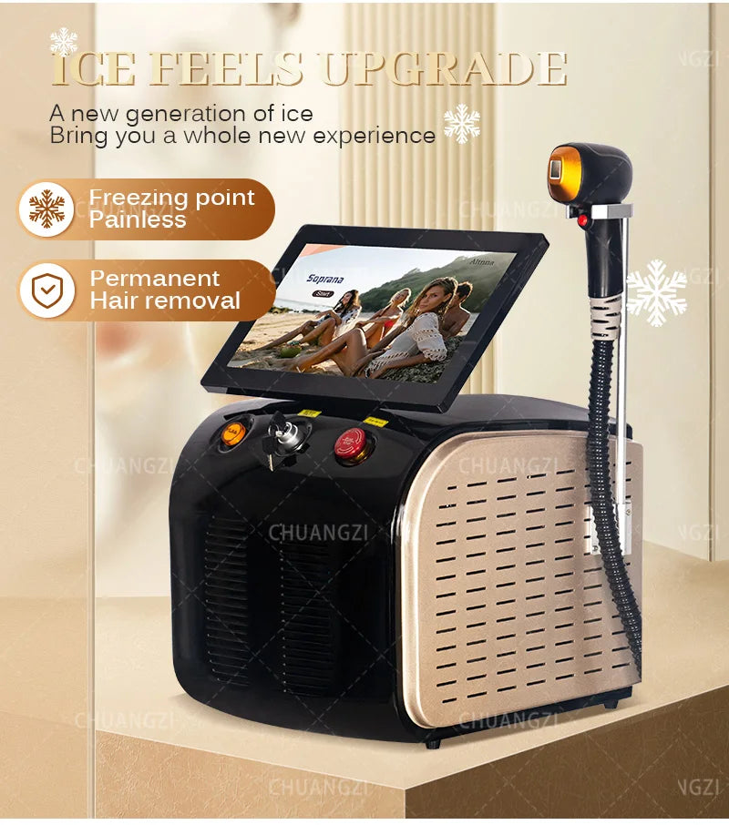 Máquina Laser Diodo Ice Painless 3 Wavelengths 755nm 808nm 1064nm - Depilação Definitiva Todos Tons Pele