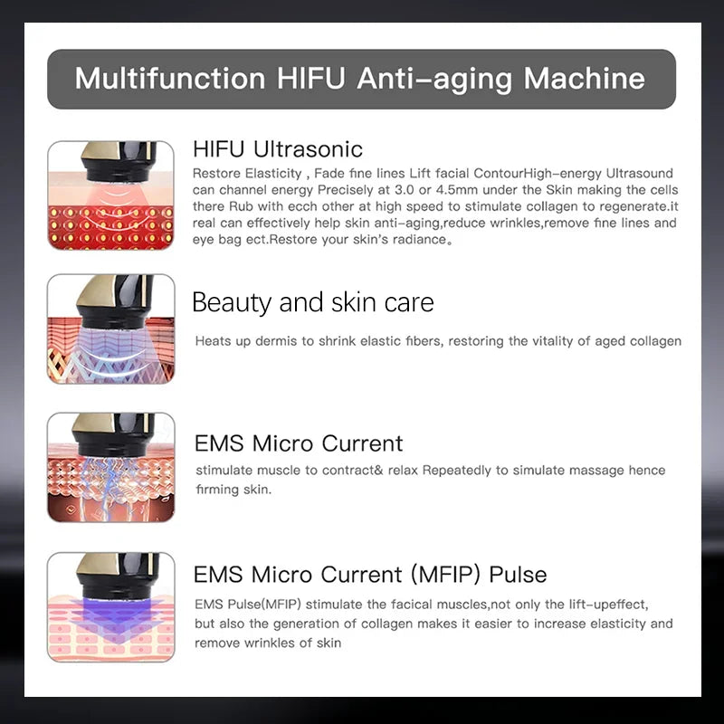 Máquina HIFU Mini 4 em 1 3ª Geração - EMS Aquecimento Massageador Facial Corpo Ultrassom