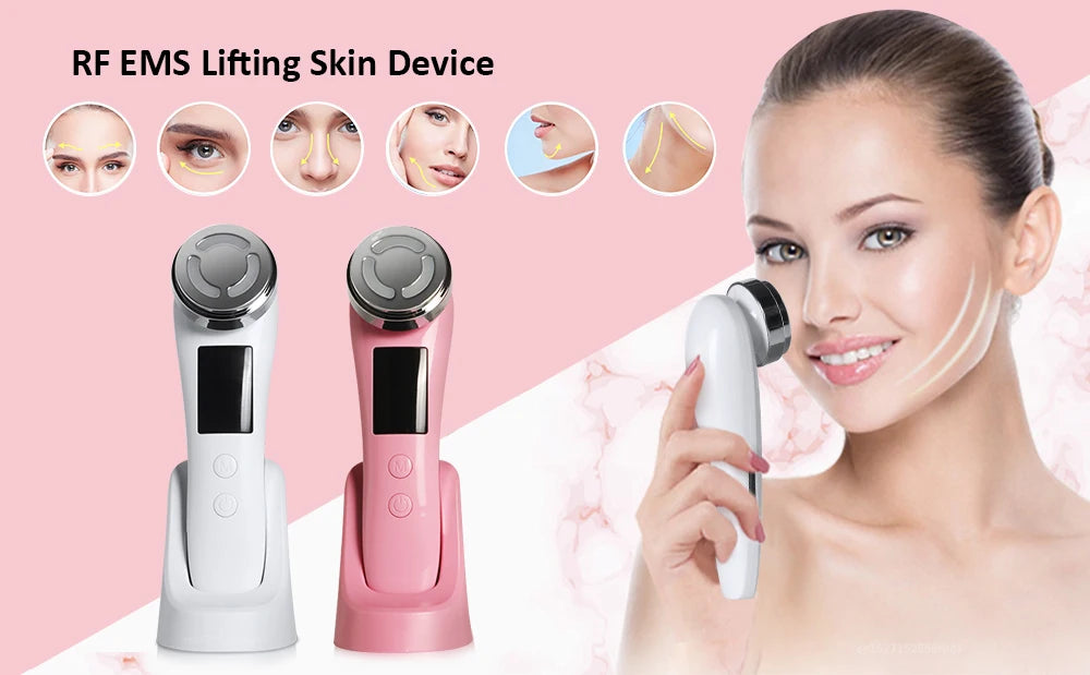 Massageador Facial Mesoterapia 8 em 1 - Radiofrequência EMS Lifting Firmeza LED Cuidados Pele