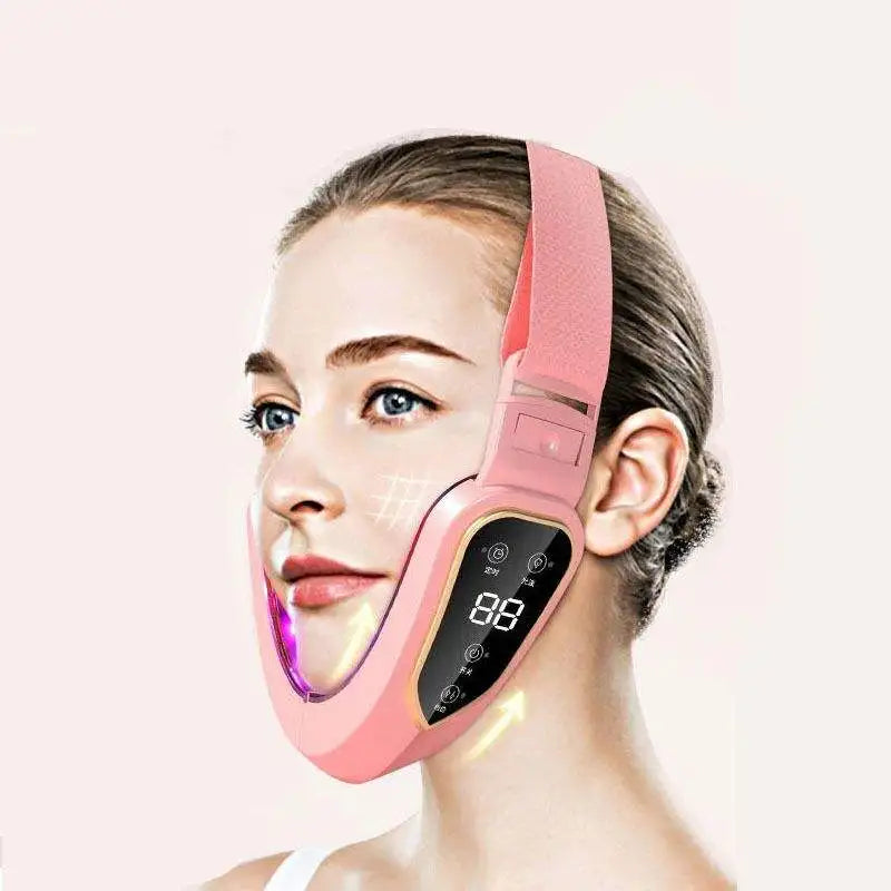 Dispositivo Lifting Facial LED Fototerapia - Massageador Vibracional Aquecido Papada Rosto V