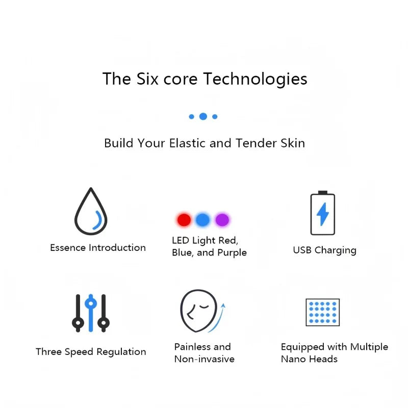 Caneta Nano Microagulhamento Facial - Dispositivo Cuidados Pele LED Fóton Vibração Massageador Mesogun Aplicador Sérum