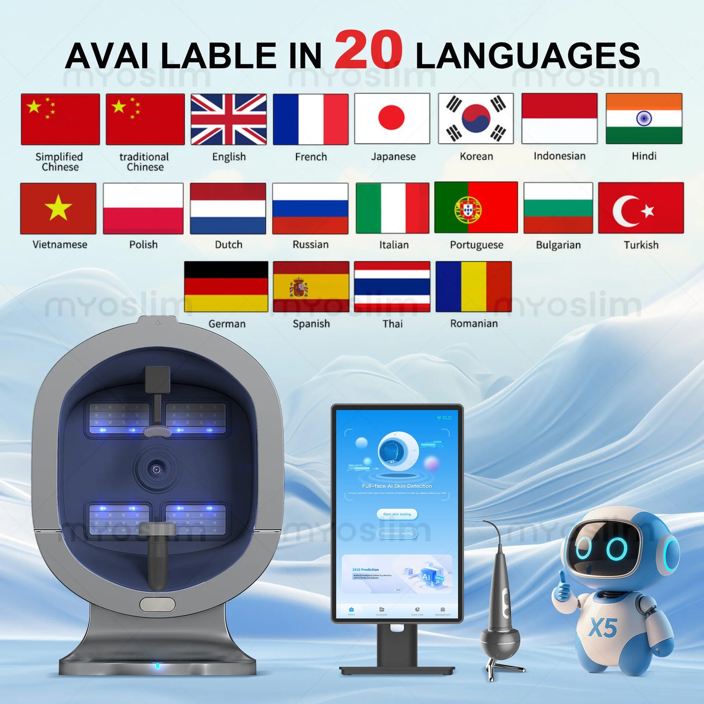 Analisador 3D Facial AI 15.6/21.5 Polegadas - Máquina Análise Pele Inteligência Artificial Scanner Couro Cabeludo