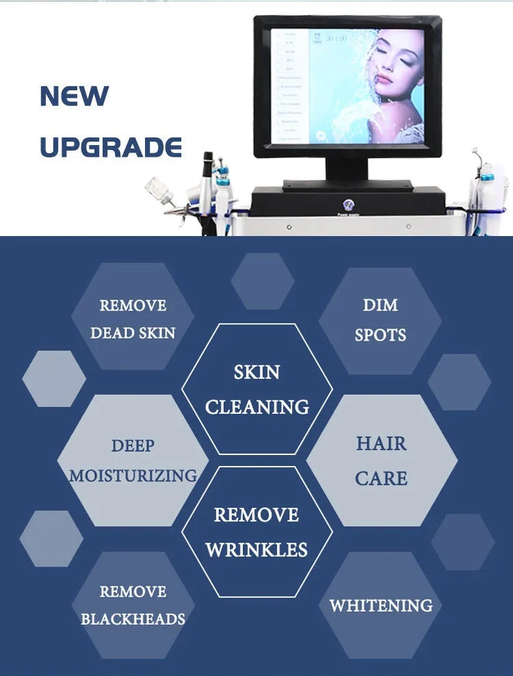 Equipamento Estético Feminino 14 em 1 - Oxigenação Bolhas e Hidrodermabrasão Facial
