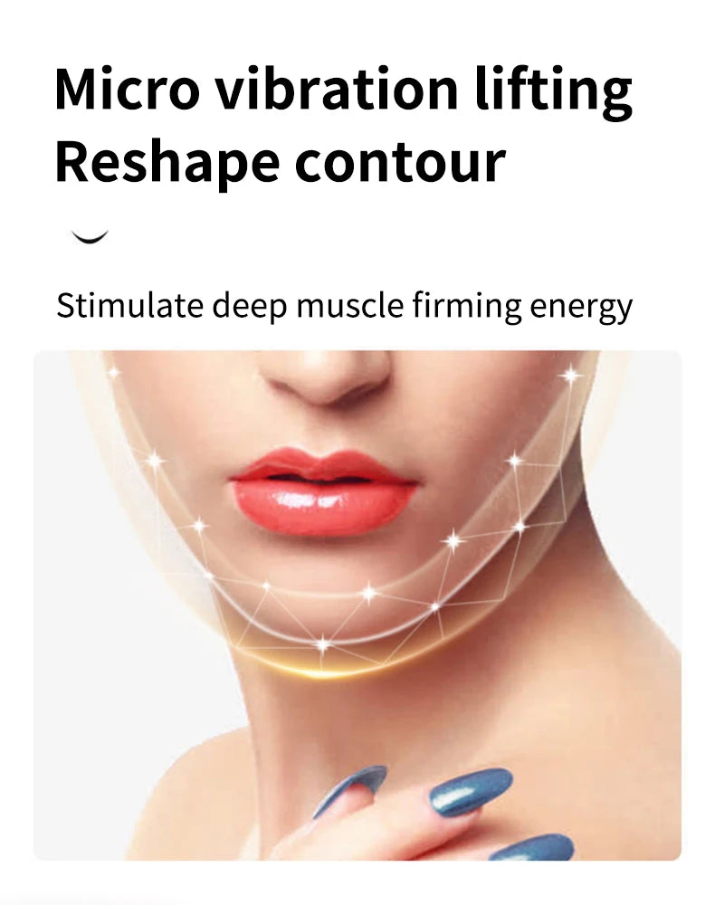 Dispositivo Lifting Facial LED Fototerapia - Massageador Vibracional Aquecido Papada Rosto V