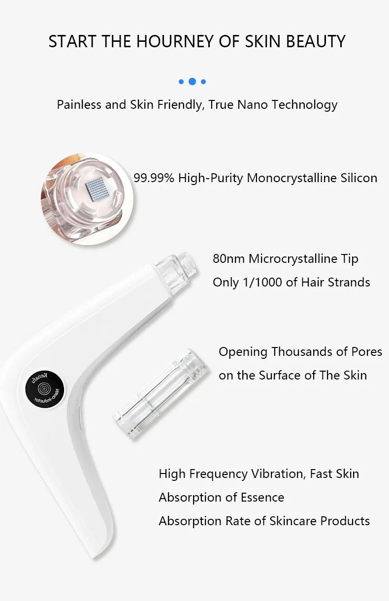 Caneta Nano Microagulhamento Facial - Dispositivo Cuidados Pele LED Fóton Vibração Massageador Mesogun Aplicador Sérum