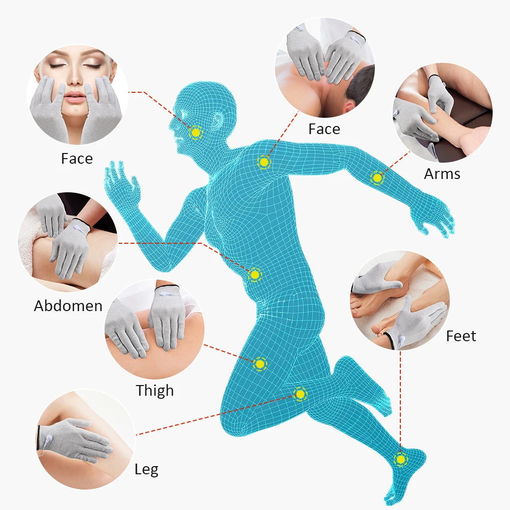 Estimulador Muscular Elétrico EMS - Luvas Massagem Elétrodos Terapia Meridiana Digital