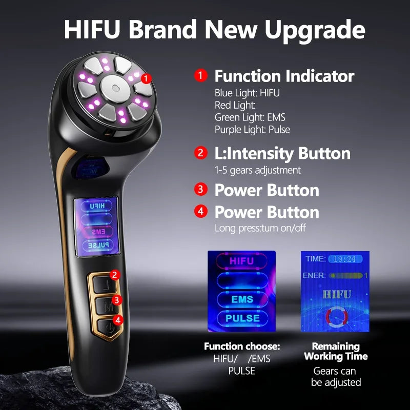 Máquina HIFU Mini 4 em 1 3ª Geração - EMS Aquecimento Massageador Facial Corpo Ultrassom