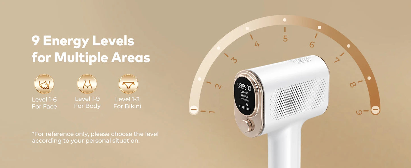 Depilador IPL Laser 9 Níveis 999.900 Flashes - Luz Pulsada Permanente Indolor Casa