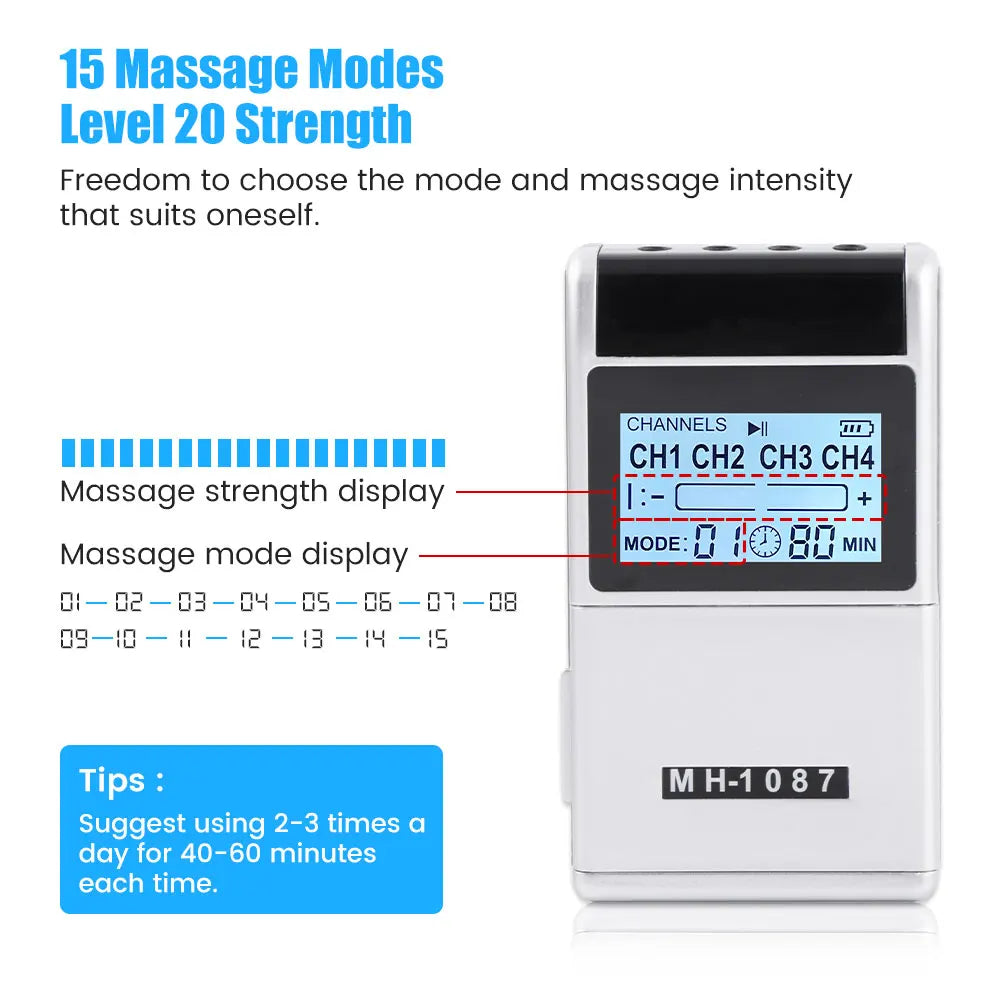 Estimulador Muscular Elétrico EMS 15 Modos - TENS 20 Níveis Fisioterapia Massagem Corporal + Caneta