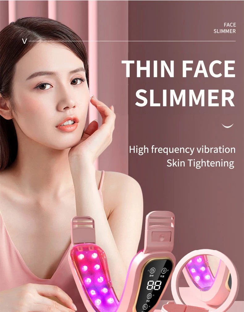 Dispositivo Lifting Facial LED Fototerapia - Massageador Vibracional Aquecido Papada Rosto V