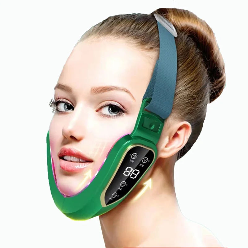 Dispositivo Lifting Facial LED Fototerapia - Massageador Vibracional Aquecido Papada Rosto V