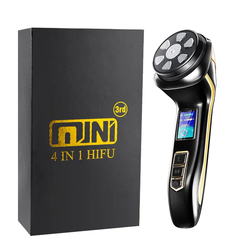 Máquina HIFU Mini 4 em 1 3ª Geração - EMS Aquecimento Massageador Facial Corpo Ultrassom