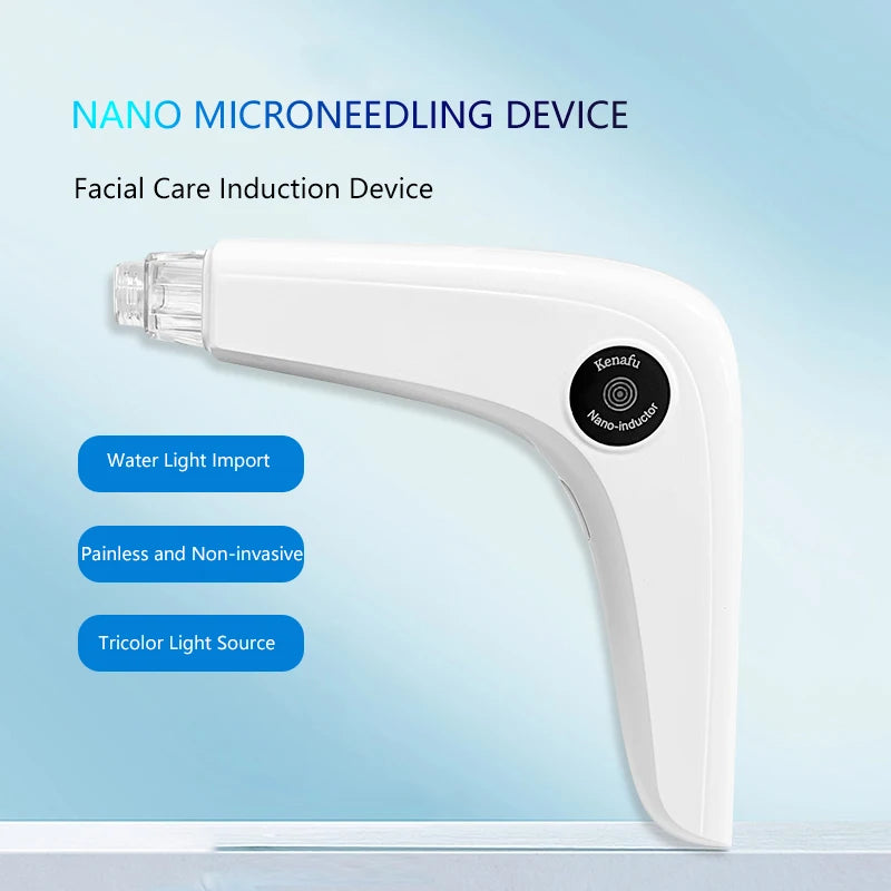 Caneta Nano Microagulhamento Facial - Dispositivo Cuidados Pele LED Fóton Vibração Massageador Mesogun Aplicador Sérum