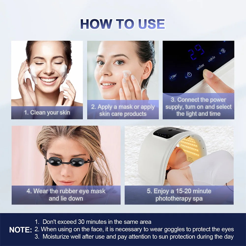 Máquina LED Fóton 7 Cores com Nano Spray - Máscara Hidratante Rosto e Corpo Salão SPA Casa