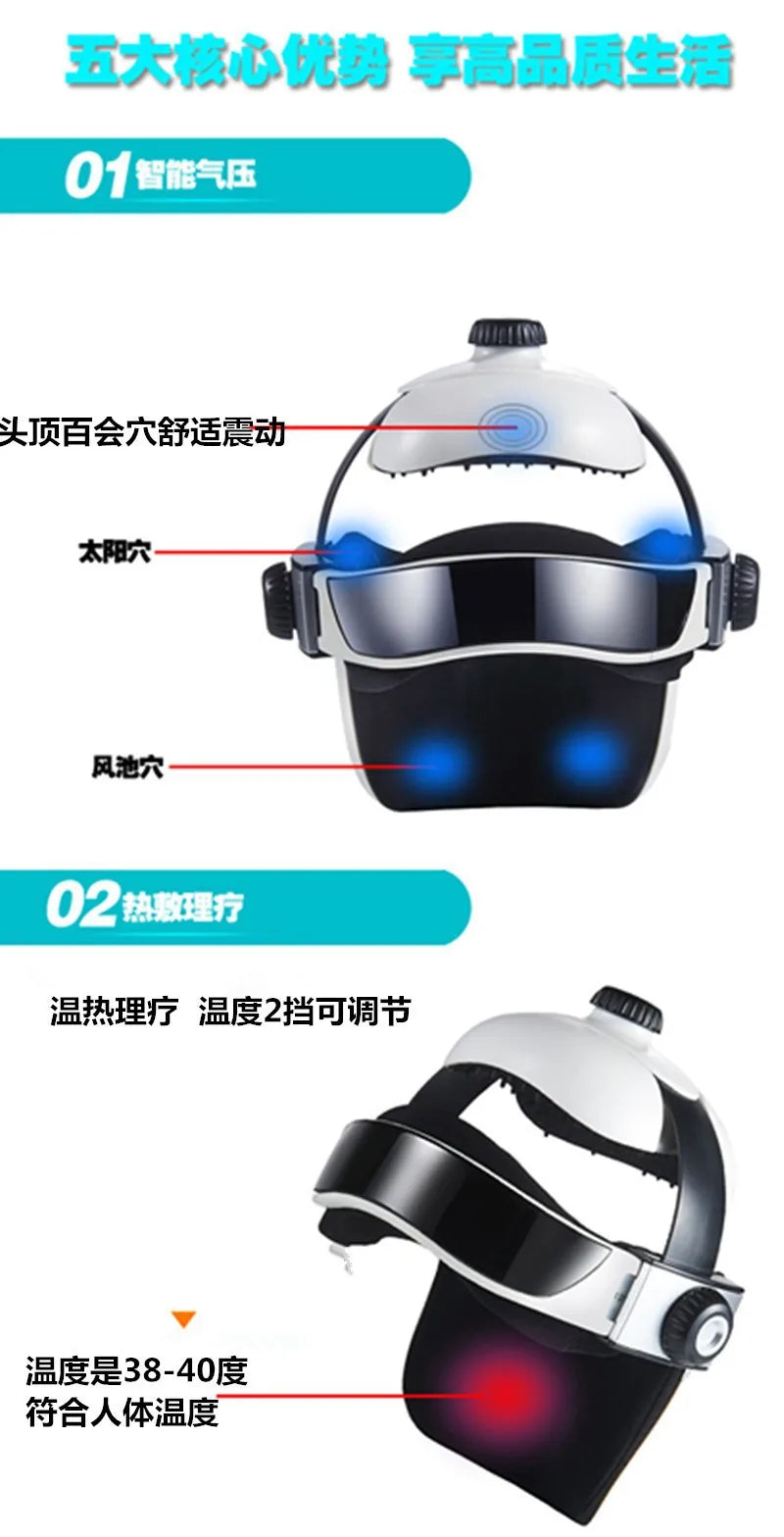 Capacete Massageador de Cabeça - Pressão de Ar, Vibração e Compressão Térmica