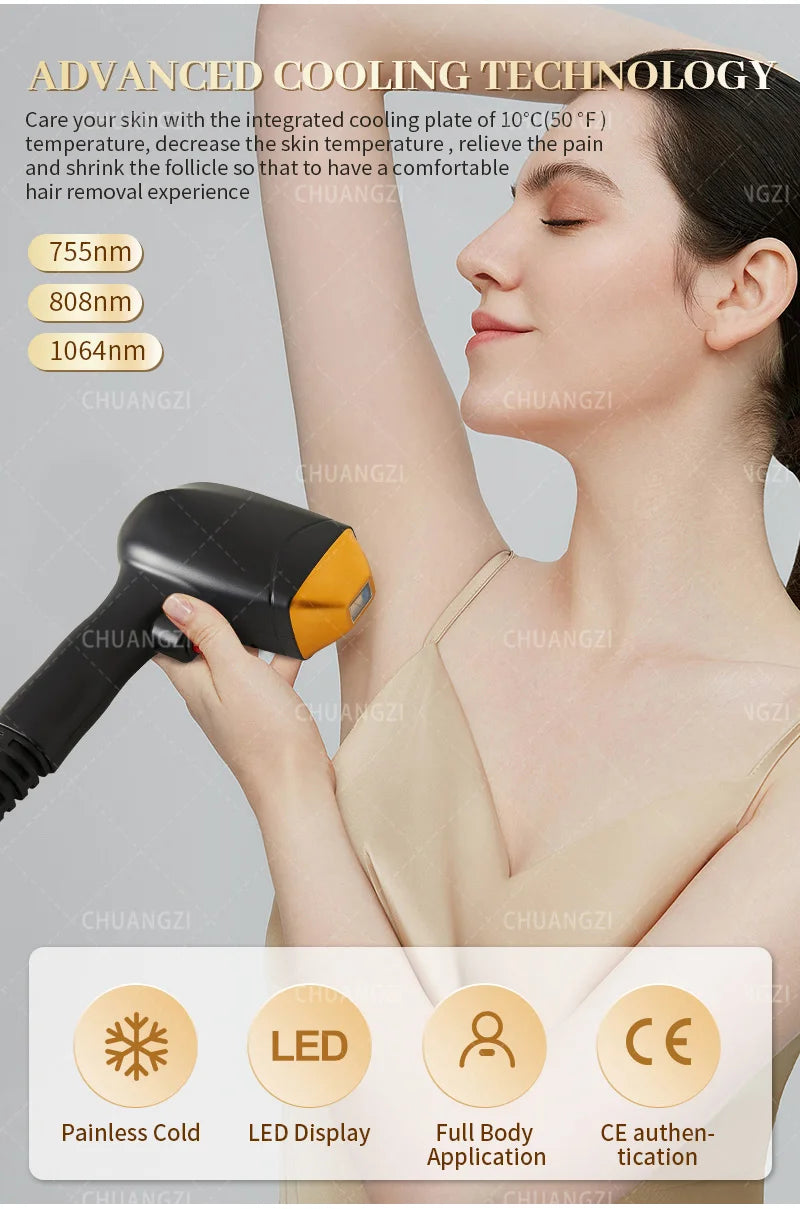 Máquina Laser Diodo Ice Painless 3 Wavelengths 755nm 808nm 1064nm - Depilação Definitiva Todos Tons Pele