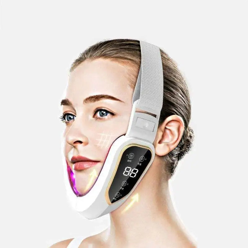 Dispositivo Lifting Facial LED Fototerapia - Massageador Vibracional Aquecido Papada Rosto V