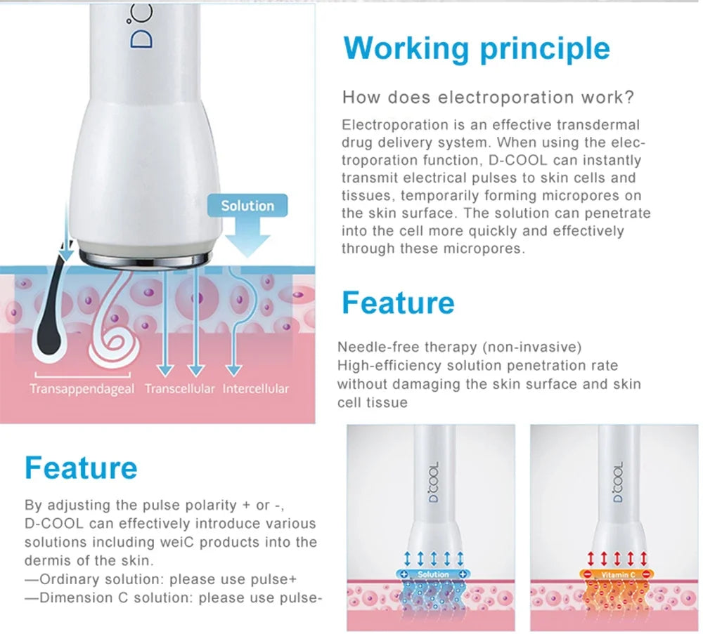 Equipamento D-Cool Electroporação ION - Massageador Crioterapia Facial Profissional