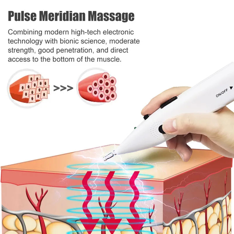 Caneta Acupuntura Eletrónica TENS - Terapia Laser Digital para Massagem e Estimulação Muscular