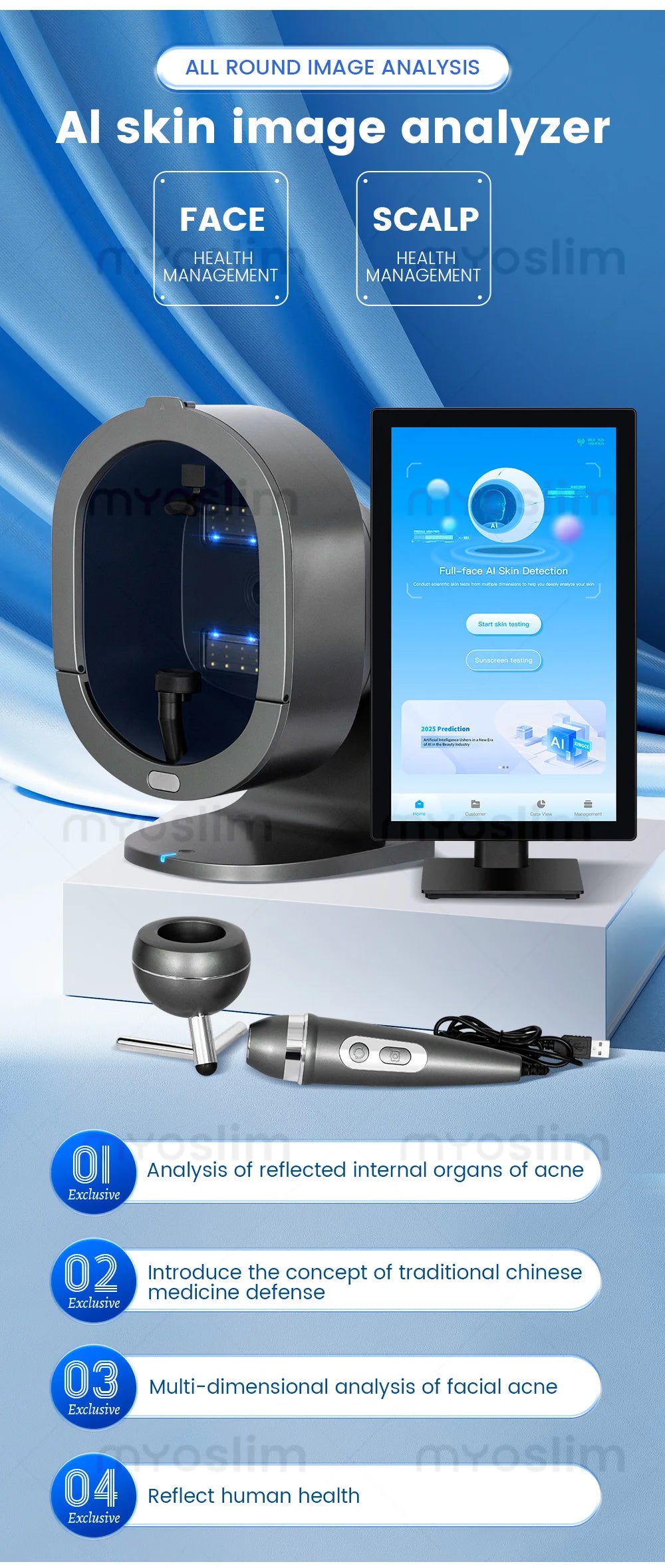 Analisador 3D Facial AI 15.6/21.5 Polegadas - Máquina Análise Pele Inteligência Artificial Scanner Couro Cabeludo