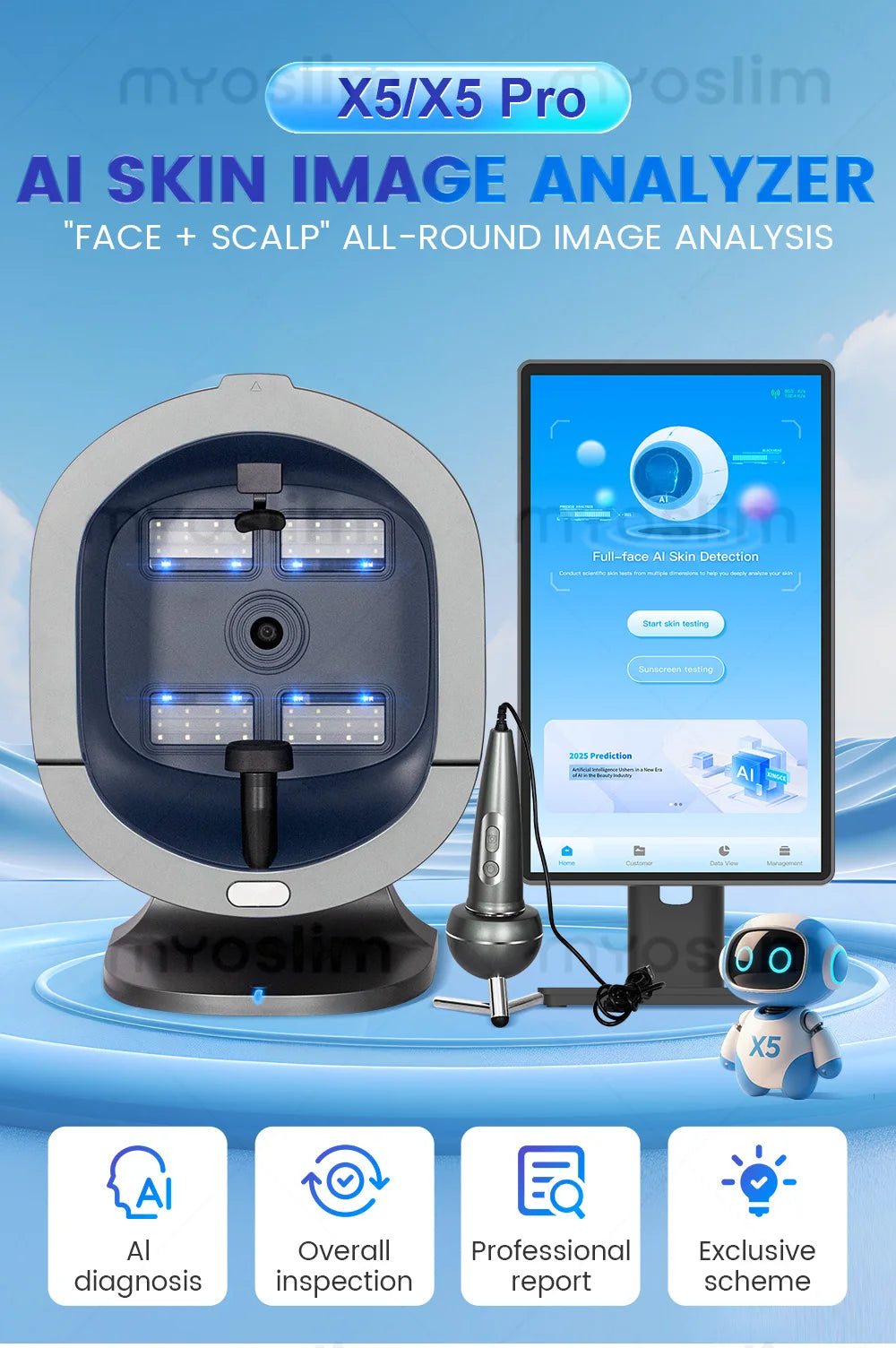 Analisador 3D Facial AI 15.6/21.5 Polegadas - Máquina Análise Pele Inteligência Artificial Scanner Couro Cabeludo