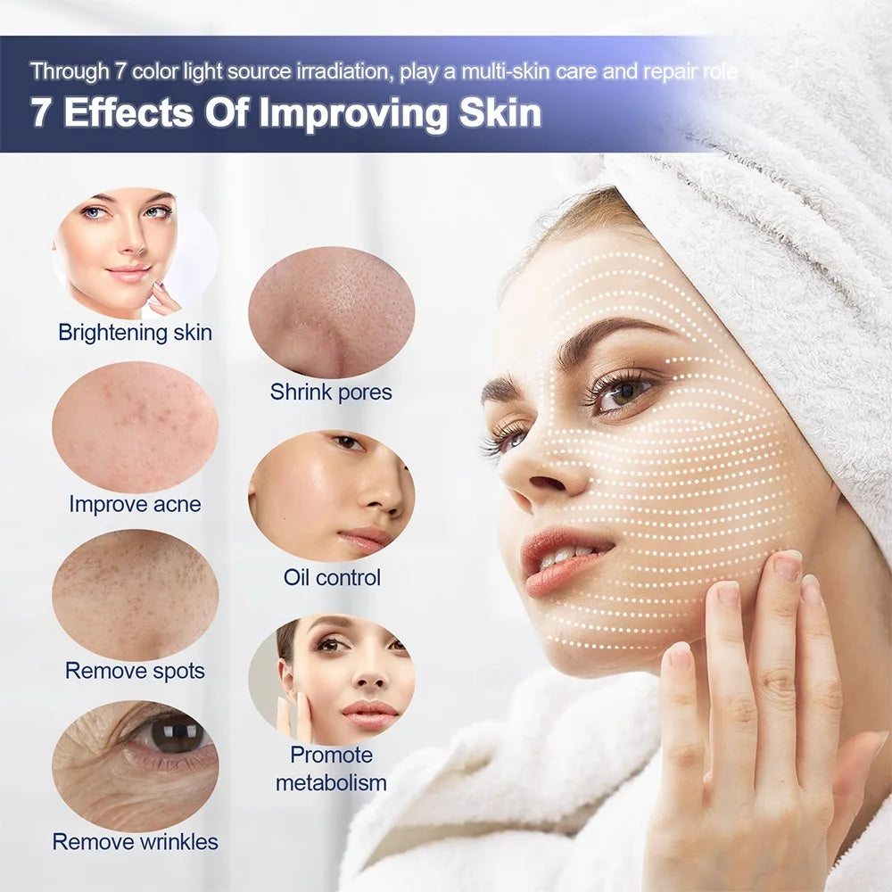 Máquina LED Fóton 7 Cores com Nano Spray - Máscara Hidratante Rosto e Corpo Salão SPA Casa