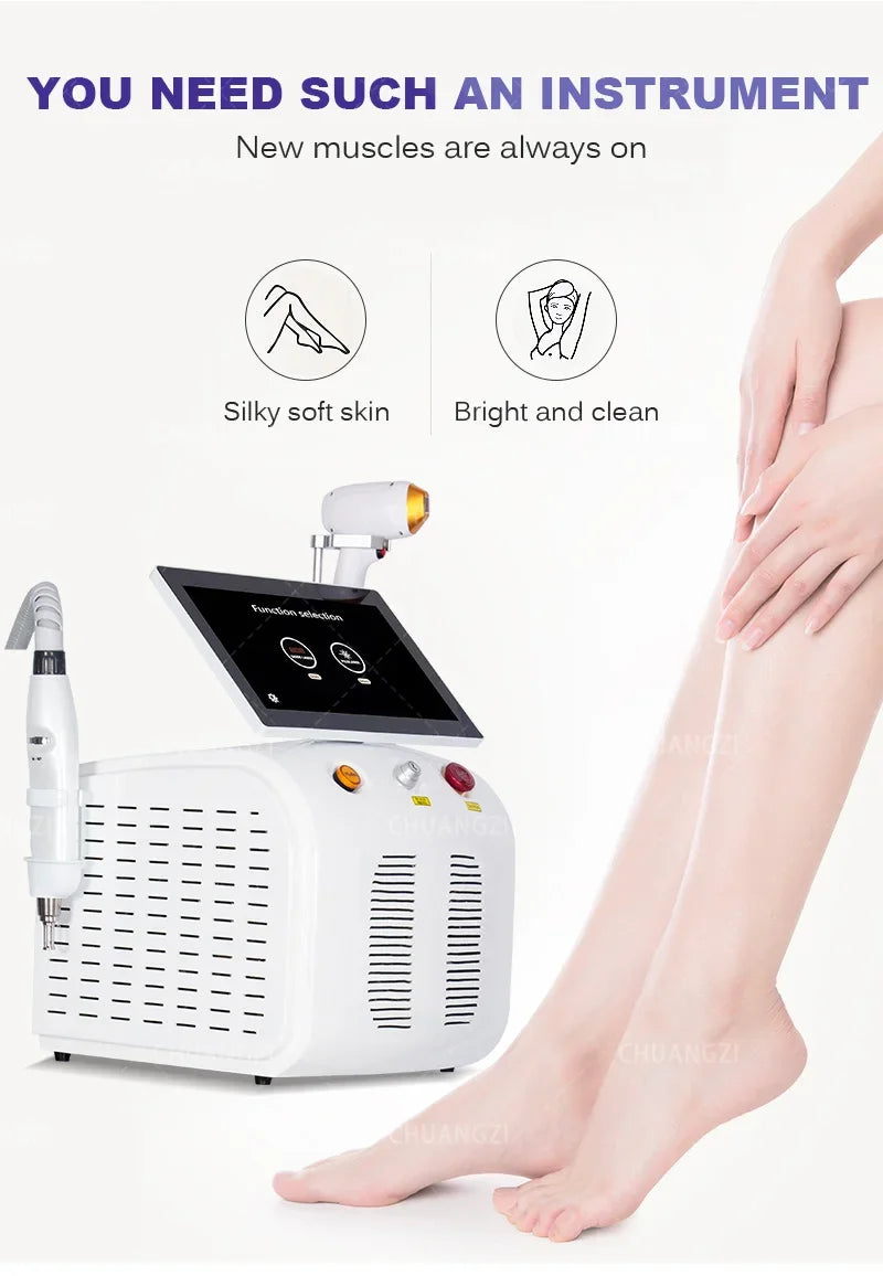 Máquina Laser Diodo Multifuncional 2 em 1 - Depilação e Remoção Tatuagens 3 Comprimentos Onda