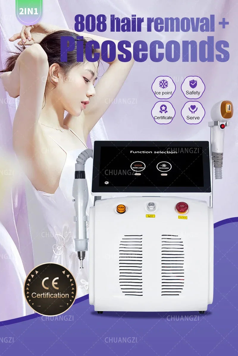 Máquina Laser Diodo Multifuncional 2 em 1 - Depilação e Remoção Tatuagens 3 Comprimentos Onda