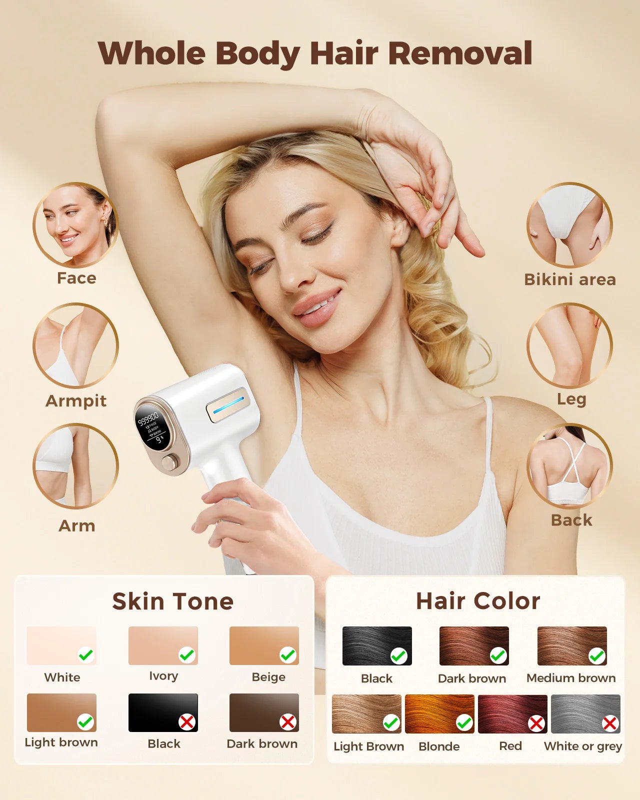 Depilador IPL Laser 9 Níveis 999.900 Flashes - Luz Pulsada Permanente Indolor Casa