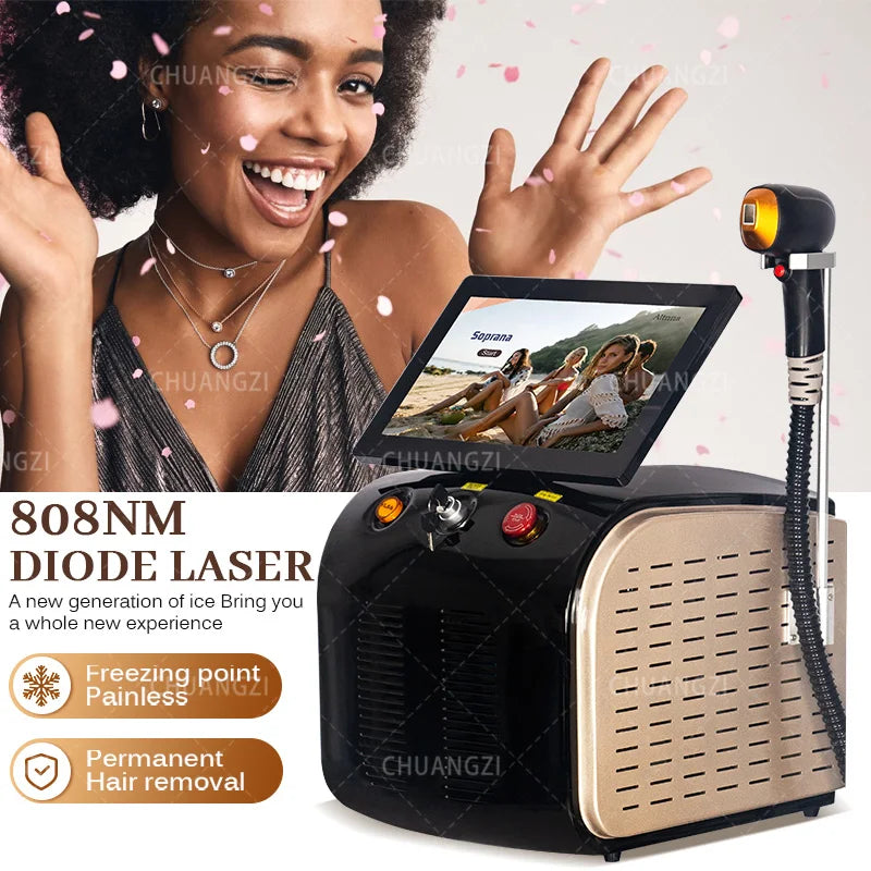 Máquina Laser Diodo Ice Painless 3 Wavelengths 755nm 808nm 1064nm - Depilação Definitiva Todos Tons Pele