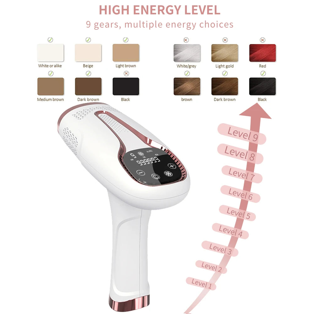 Depilador IPL Laser Feminino Profissional - Luz Pulsada Elétrico Rosto Corpo Biquíni 999.999 Flashes